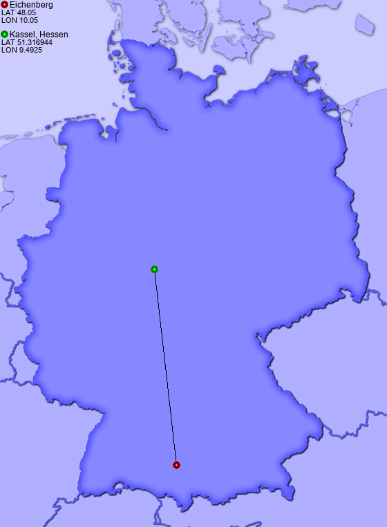 Distance from Eichenberg to Kassel, Hessen