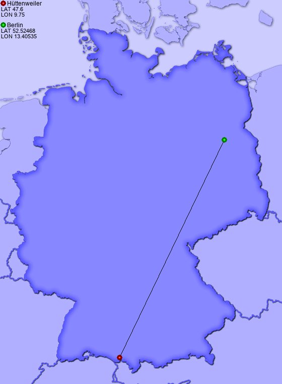 Distance from Hüttenweiler to Berlin