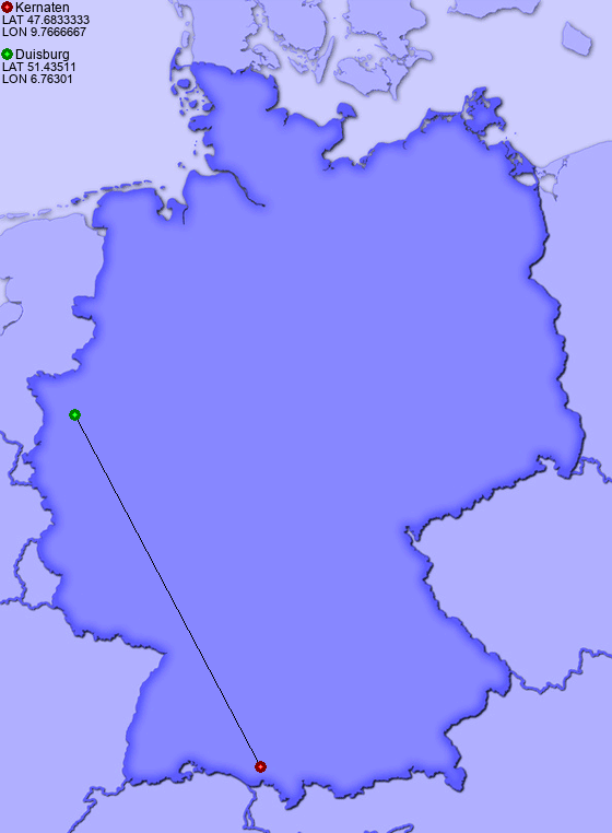 Distance from Kernaten to Duisburg