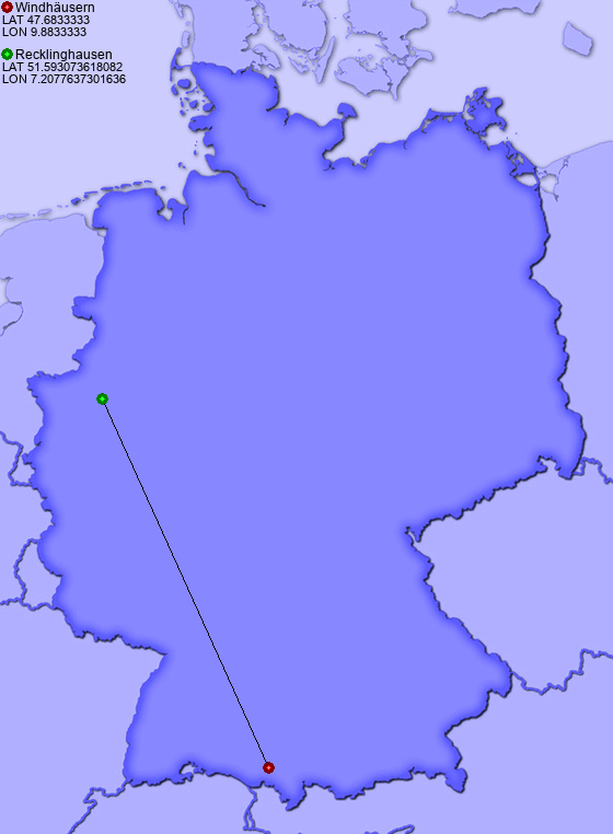 Distance from Windhäusern to Recklinghausen