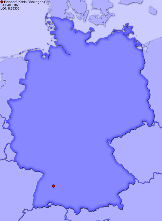 Location of Bondorf (Kreis Böblingen) in Germany