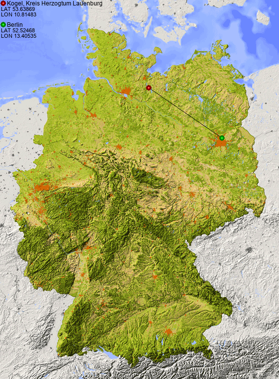 Distance from Kogel, Kreis Herzogtum Lauenburg to Berlin