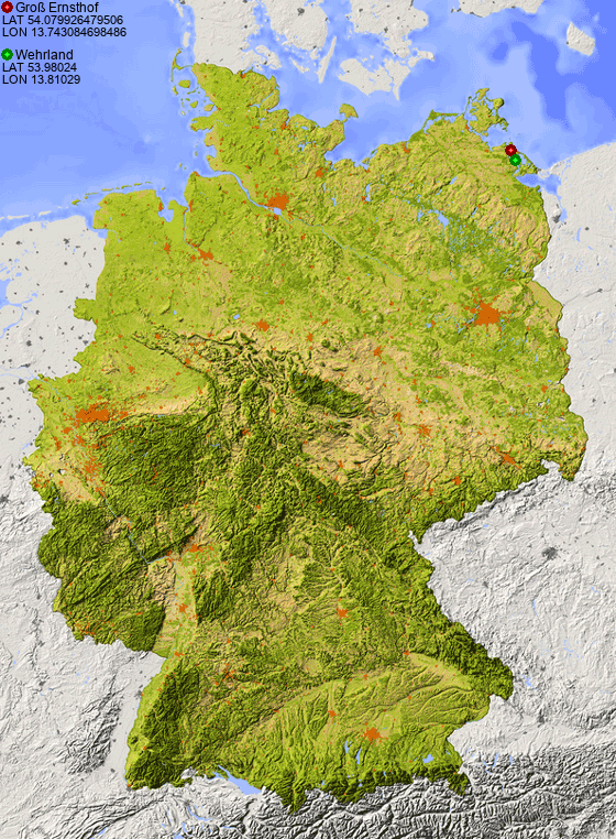Distance from Groß Ernsthof to Wehrland