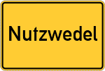 Place name sign Nutzwedel, Holstein