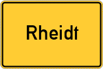 Place name sign Rheidt, Kreis Bergheim, Erft