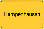 Place name sign Hampenhausen, Kreis Warburg, Westfalen