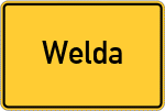 Place name sign Welda, Kreis Warburg, Westfalen