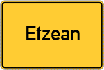 Place name sign Etzean, Odenwald