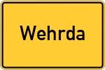 Place name sign Wehrda, Kreis Marburg an der Lahn