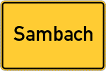 Place name sign Sambach, Pfalz