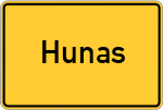 Place name sign Hunas