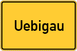 Place name sign Uebigau, Elster