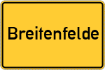 Place name sign Breitenfelde, Kreis Herzogtum Lauenburg