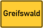 Place name sign Greifswald, Hansestadt