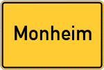 Place name sign Monheim, Rheinland