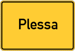 Place name sign Plessa