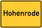 Place name sign Hohenrode, Kreis Grafschaft Schaumburg