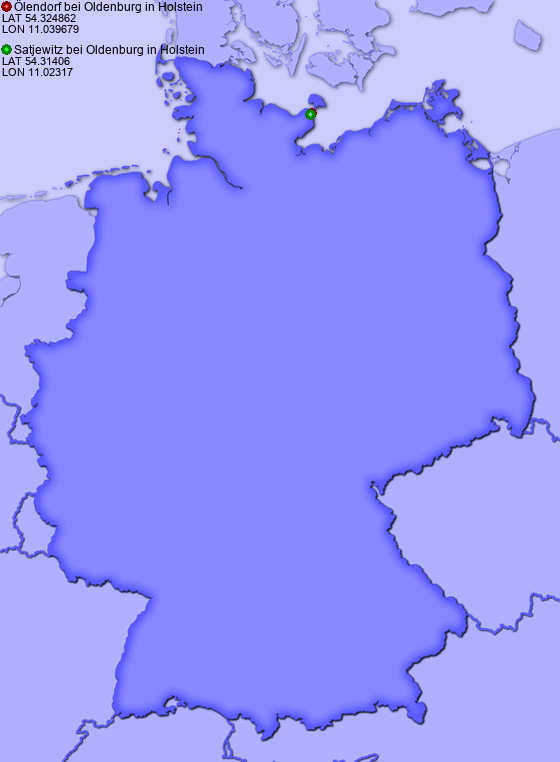 Distance from Ölendorf bei Oldenburg in Holstein to Satjewitz bei Oldenburg in Holstein