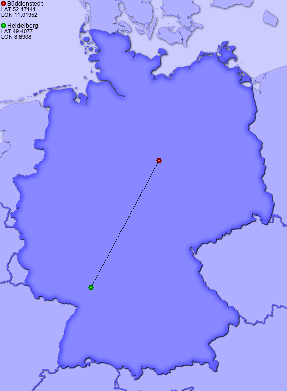 Distance from Büddenstedt to Heidelberg