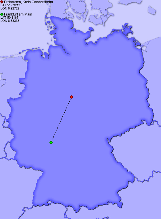 Distance from Erzhausen, Kreis Gandersheim to Frankfurt am Main