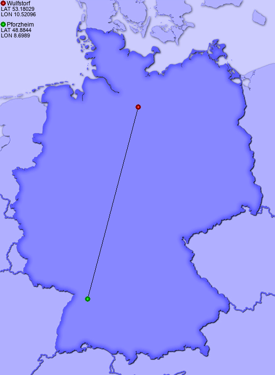 Distance from Wulfstorf to Pforzheim