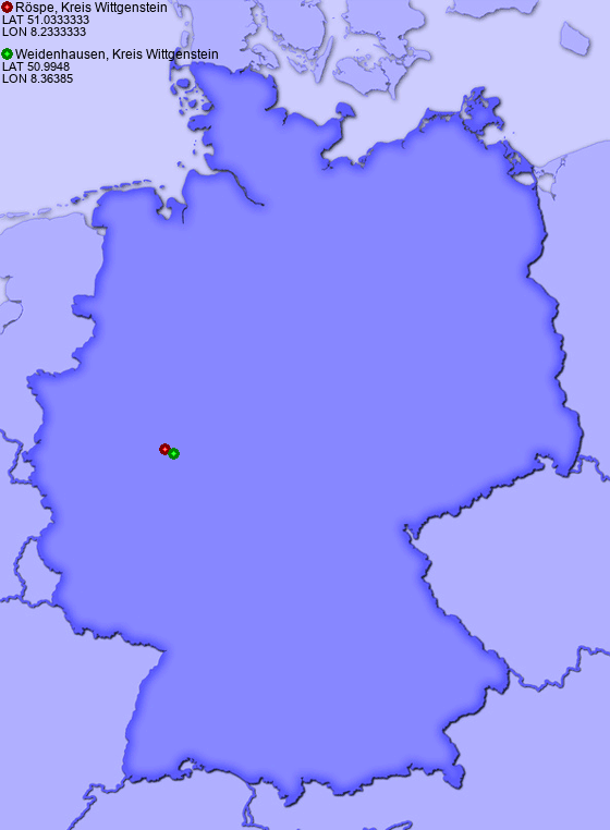 Distance from Röspe, Kreis Wittgenstein to Weidenhausen, Kreis Wittgenstein