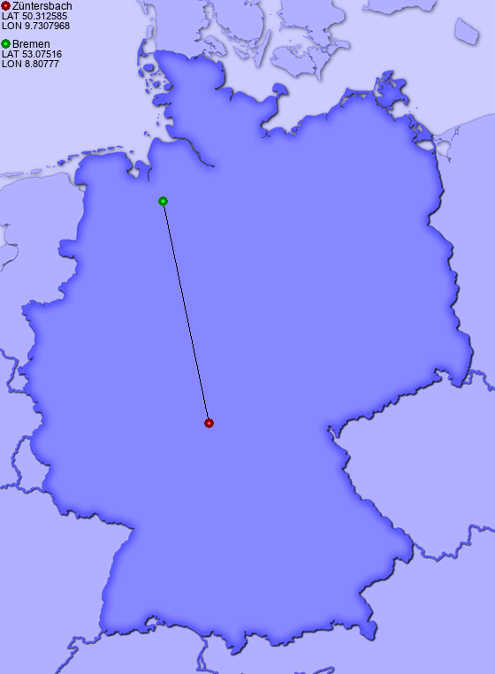 Distance from Züntersbach to Bremen