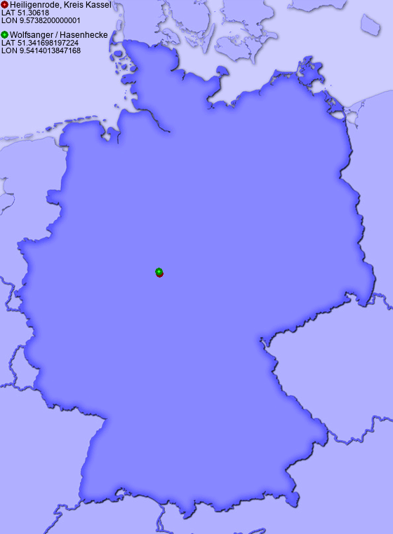Distance from Heiligenrode, Kreis Kassel to Wolfsanger / Hasenhecke