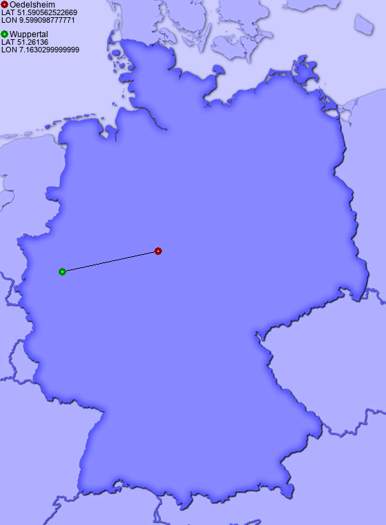 Distance from Oedelsheim to Wuppertal
