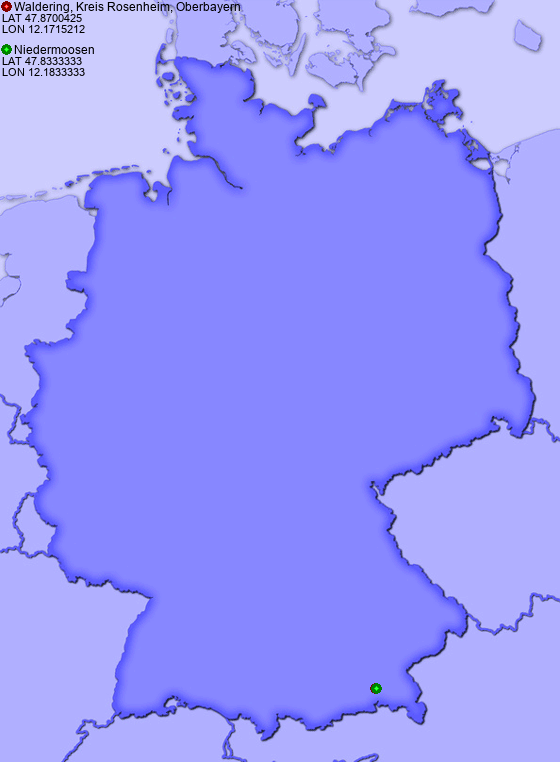 Distance from Waldering, Kreis Rosenheim, Oberbayern to Niedermoosen