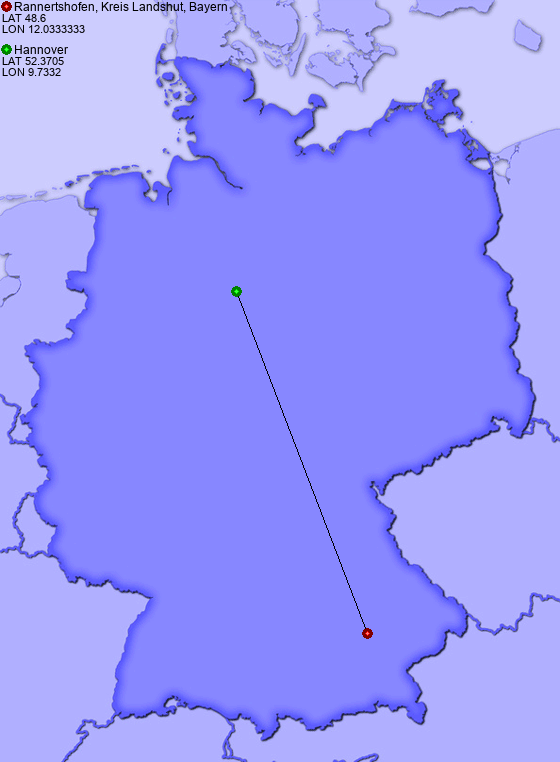 Distance from Rannertshofen, Kreis Landshut, Bayern to Hannover