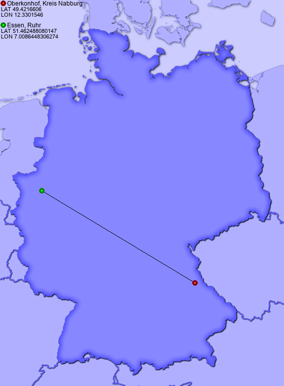 Distance from Oberkonhof, Kreis Nabburg to Essen, Ruhr