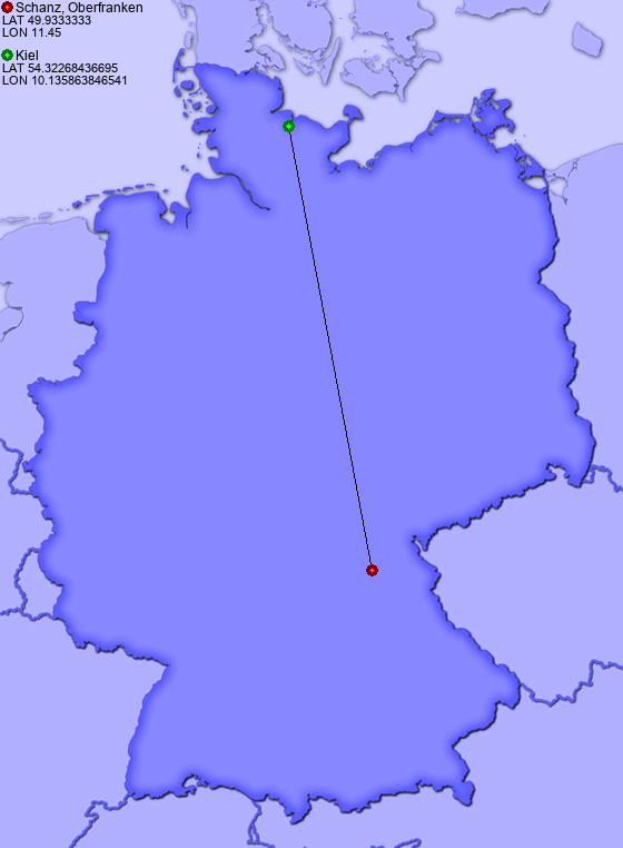 Distance from Schanz, Oberfranken to Kiel