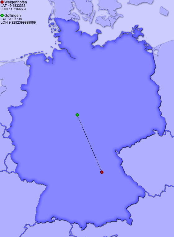 Distance from Weigenhofen to Göttingen