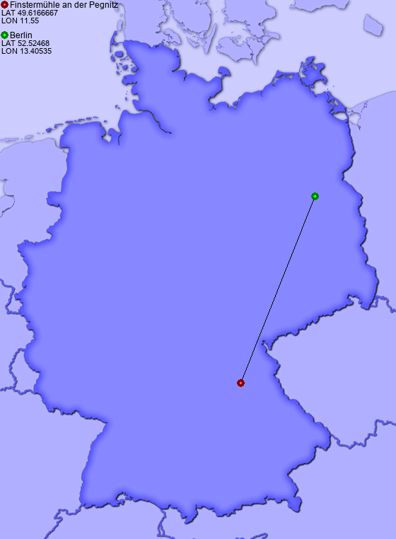 Distance from Finstermühle an der Pegnitz to Berlin