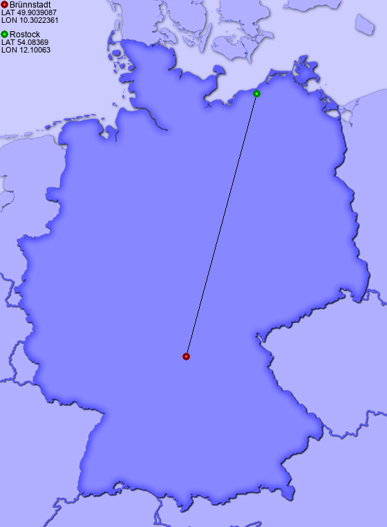 Distance from Brünnstadt to Rostock