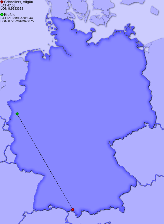 Distance from Schnellers, Allgäu to Krefeld