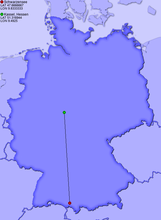 Distance from Schwarzensee to Kassel, Hessen