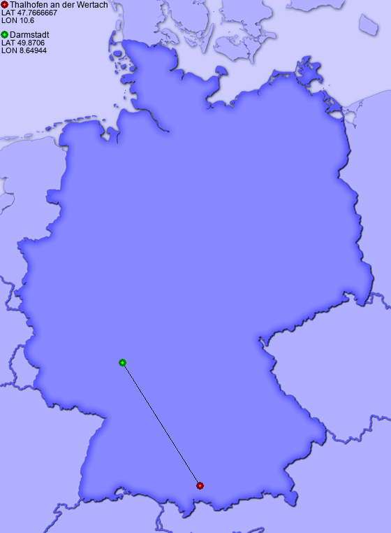 Distance from Thalhofen an der Wertach to Darmstadt