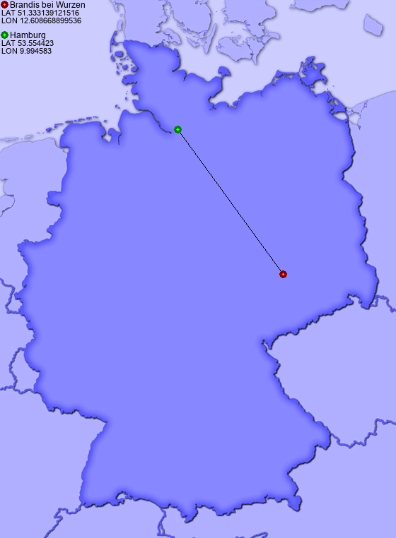 Distance from Brandis bei Wurzen to Hamburg