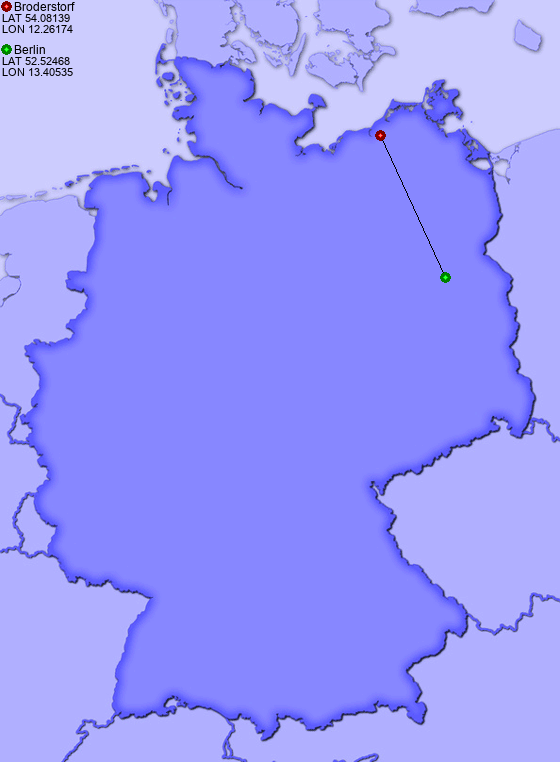 Distance from Broderstorf to Berlin