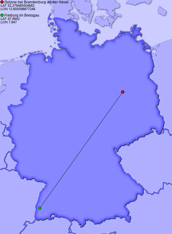 Distance from Golzow bei Brandenburg an der Havel to Freiburg im Breisgau