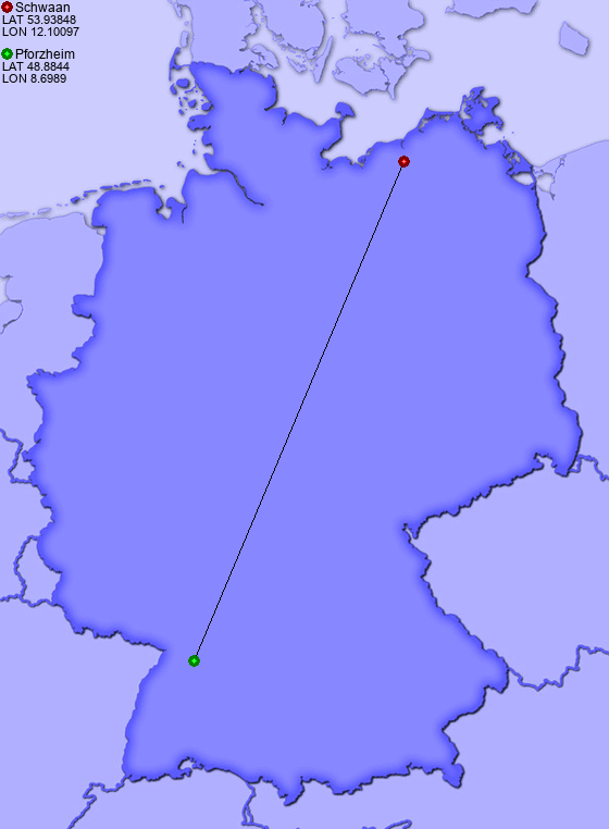 Distance from Schwaan to Pforzheim