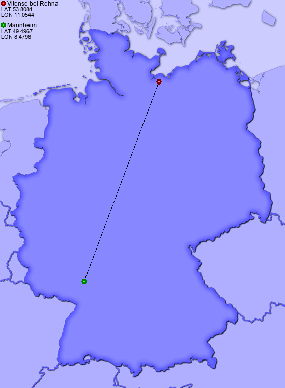 Distance from Vitense bei Rehna to Mannheim