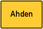 Place name sign Ahden, Kreis Büren, Westfalen