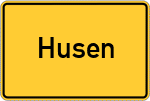 Place name sign Husen, Kreis Büren, Westfalen