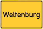 Place name sign Weltenburg, Kreis Kelheim, Niederbayern
